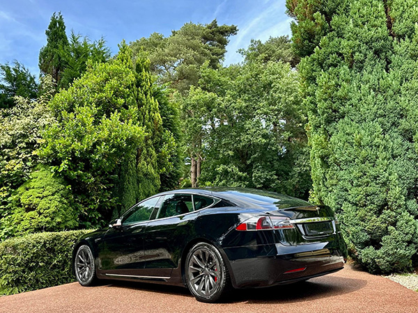 Near-side rear view of Tesla
